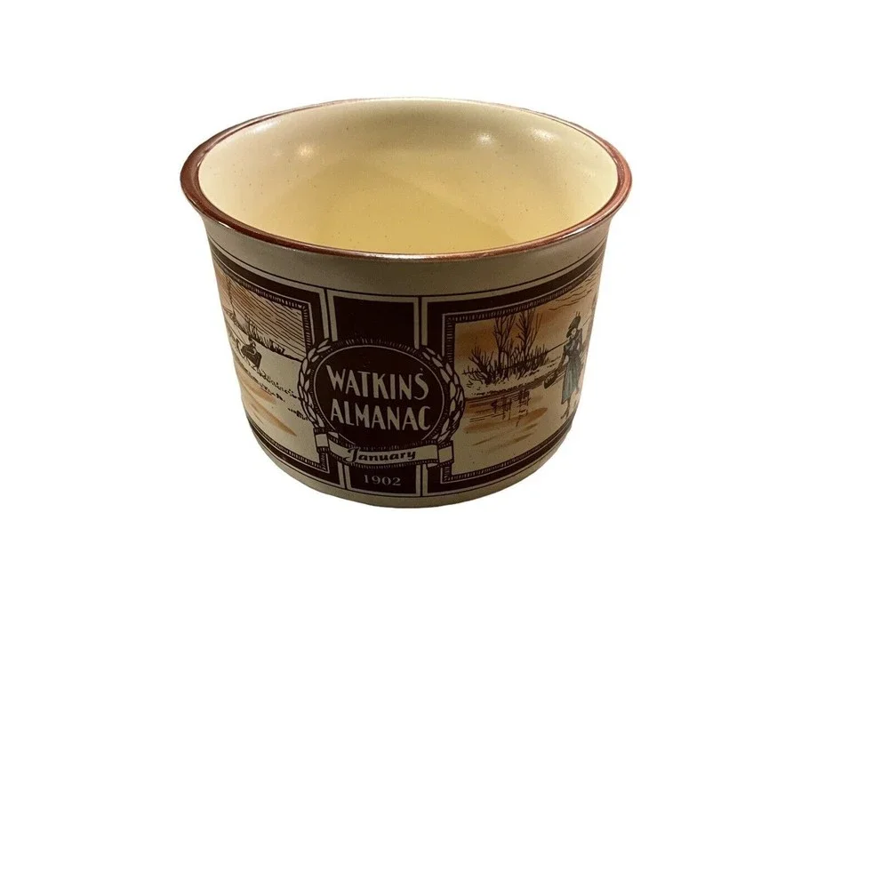 Vintage 1986 Watkins Almanac Stoneware 12‎ oz. Soup Mug Bowl January 1902